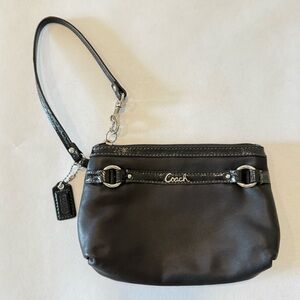 Coach Nylon And Patent Leather Wristlet Zip Up Wallet Black & Silver